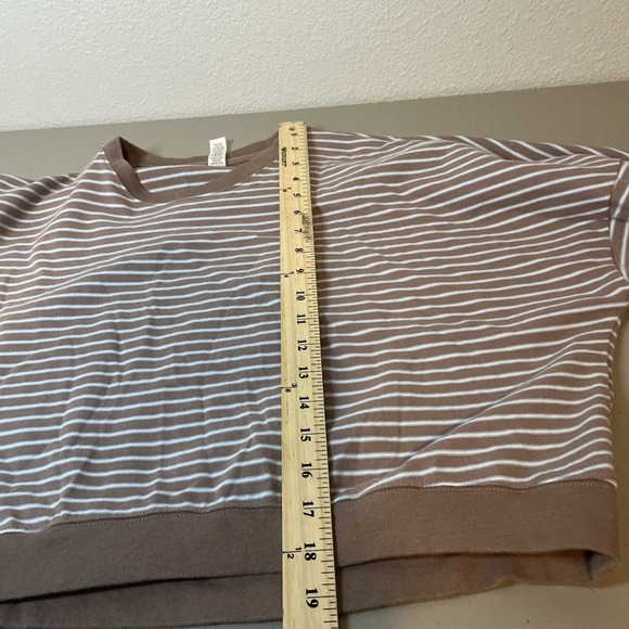 Zyia Active Sweater Womens Size Medium Brown Striped Pullover Cropped - Picture 7 of 8
